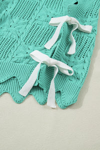 KaleaBoutique Stylish Pointelle Knit Patterned Scalloped Trim Short Sleeve Sweater - KaleaBoutique.com