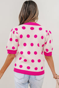 KaleaBoutique Stylish Polka Dot Puff Short Sleeve Sweater Top - KaleaBoutique.com