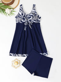Women's Tie-Front Skirted Tankini Set with Swim Shorts - KaleaBoutique.com