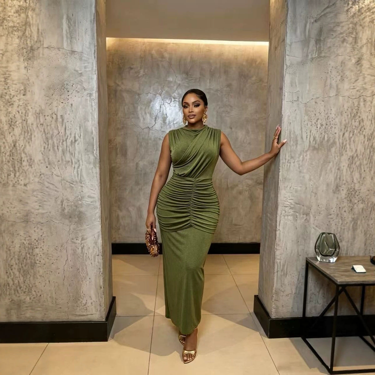 Women's Sleeveless Round-Neck Ruched Maxi Dress - KaleaBoutique.com
