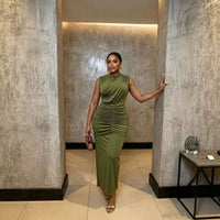 Women's Sleeveless Round-Neck Ruched Maxi Dress - KaleaBoutique.com