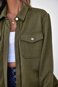 Solid Color Zip Up Button Flap Pocket Shirt Collar Jackets - KaleaBoutique.com