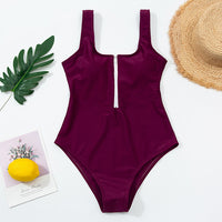 Women Scoop-Neck Zip-Front High Cut One-Piece Swimsuit - KaleaBoutique.com