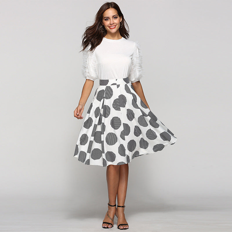 Women's Large Circle-Print Flared Midi Skirt - KaleaBoutique.com