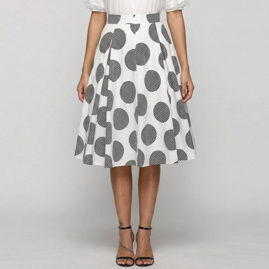 Women's Large Circle-Print Flared Midi Skirt - KaleaBoutique.com