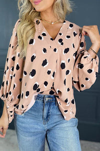 KaleaBoutique Classic Leopard V Neck Bracelet Sleeve Blouse - KaleaBoutique.com