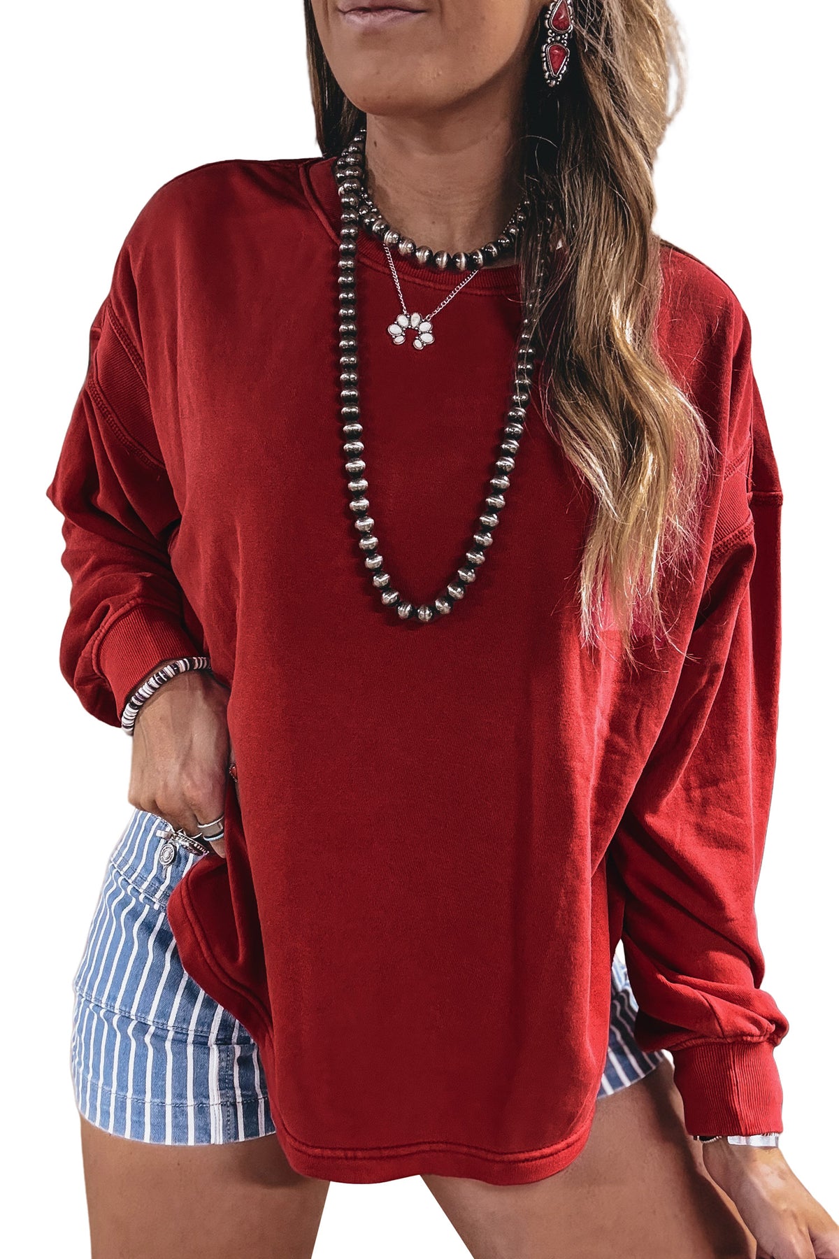 KaleaBoutique Stylish Ribbed Detail Drop Shoulder Cutout Back Sweatshirt - KaleaBoutique.com