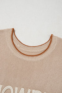 KaleaBoutique Stylish Contrast Trim Short Sleeve Knit HOWDY Western Sweater - KaleaBoutique.com