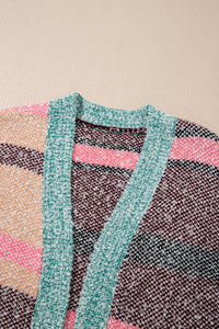 KaleaBoutique Stylish Color Block Striped Side Slit Open Front Cardigan - KaleaBoutique.com