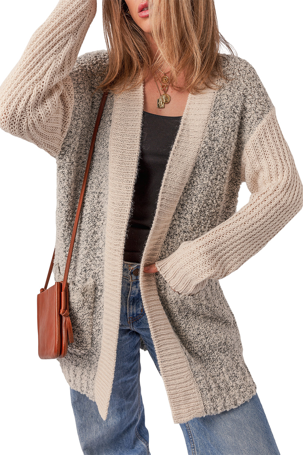 KaleaBoutique Comfortable Color Block Side Pockets Open Front Cardigan - KaleaBoutique.com