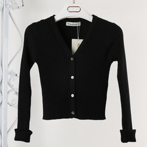 Women's Cropped Ribbed V-Neck Button-Front Cardigan - KaleaBoutique.com