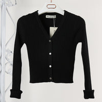 Women's Cropped Ribbed V-Neck Button-Front Cardigan - KaleaBoutique.com
