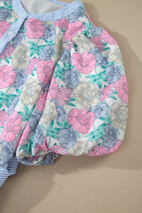 KaleaBoutique Stylish Floral Print Striped Contrast Trim Belted Short Dress - KaleaBoutique.com