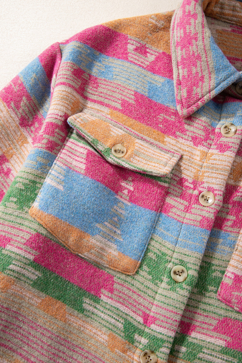 KaleaBoutique Plus Size Aztec Printed Flap Pocket Shacket - KaleaBoutique.com