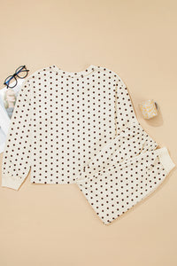 KaleaBoutique Comfortable Polka Dot Print Notched Neck Long Sleeve Top Drawstring Jogger Pants Waffle Knit Lounge Set - KaleaBoutique.com