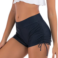 Women's Blue Wide Waistband Ruched Side-Tie Swim Shorts - KaleaBoutique.com