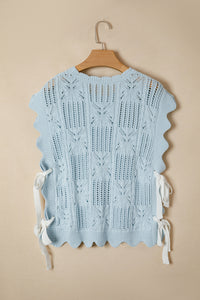 KaleaBoutique Stylish Pointelle Knit Patterned Scalloped Trim Short Sleeve Sweater - KaleaBoutique.com