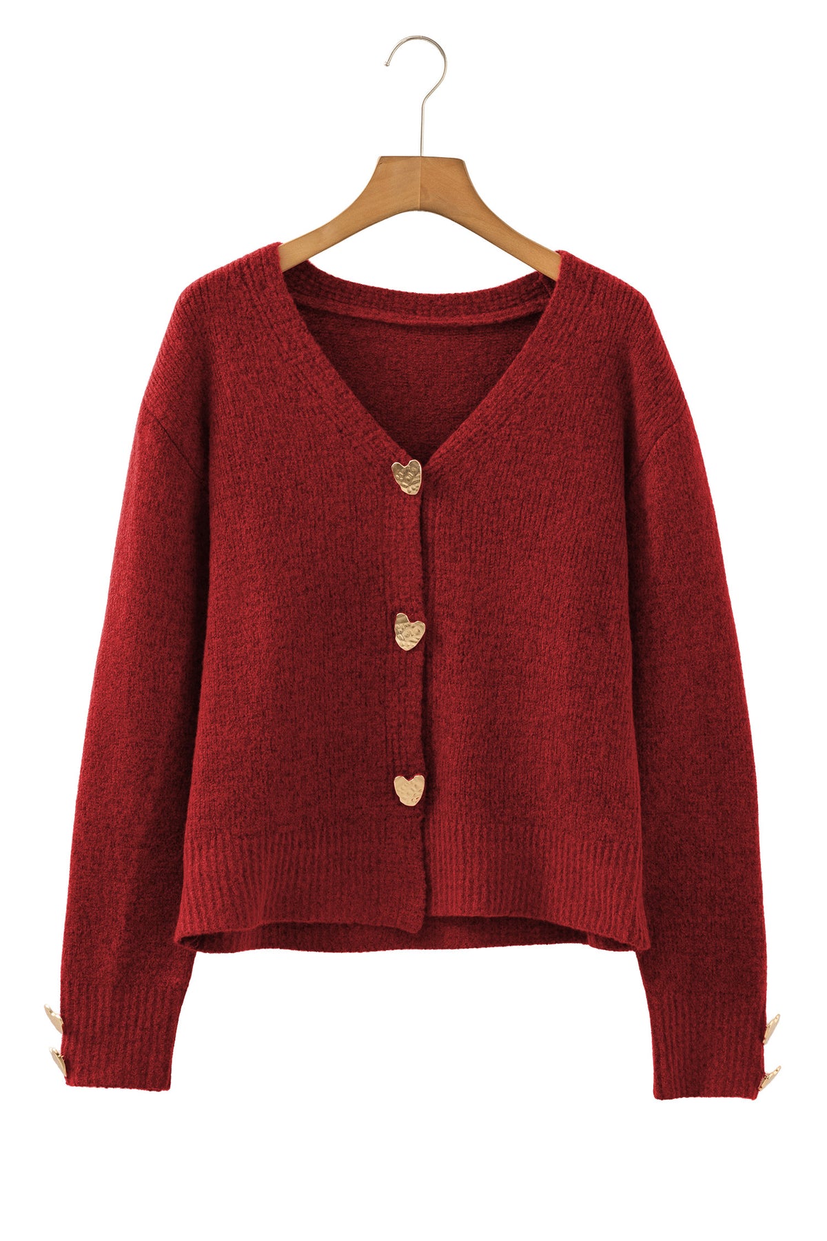 KaleaBoutique Comfortable Heart Metal Button V Neck Cardigan Sweater - KaleaBoutique.com