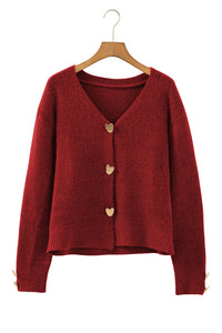 KaleaBoutique Comfortable Heart Metal Button V Neck Cardigan Sweater - KaleaBoutique.com