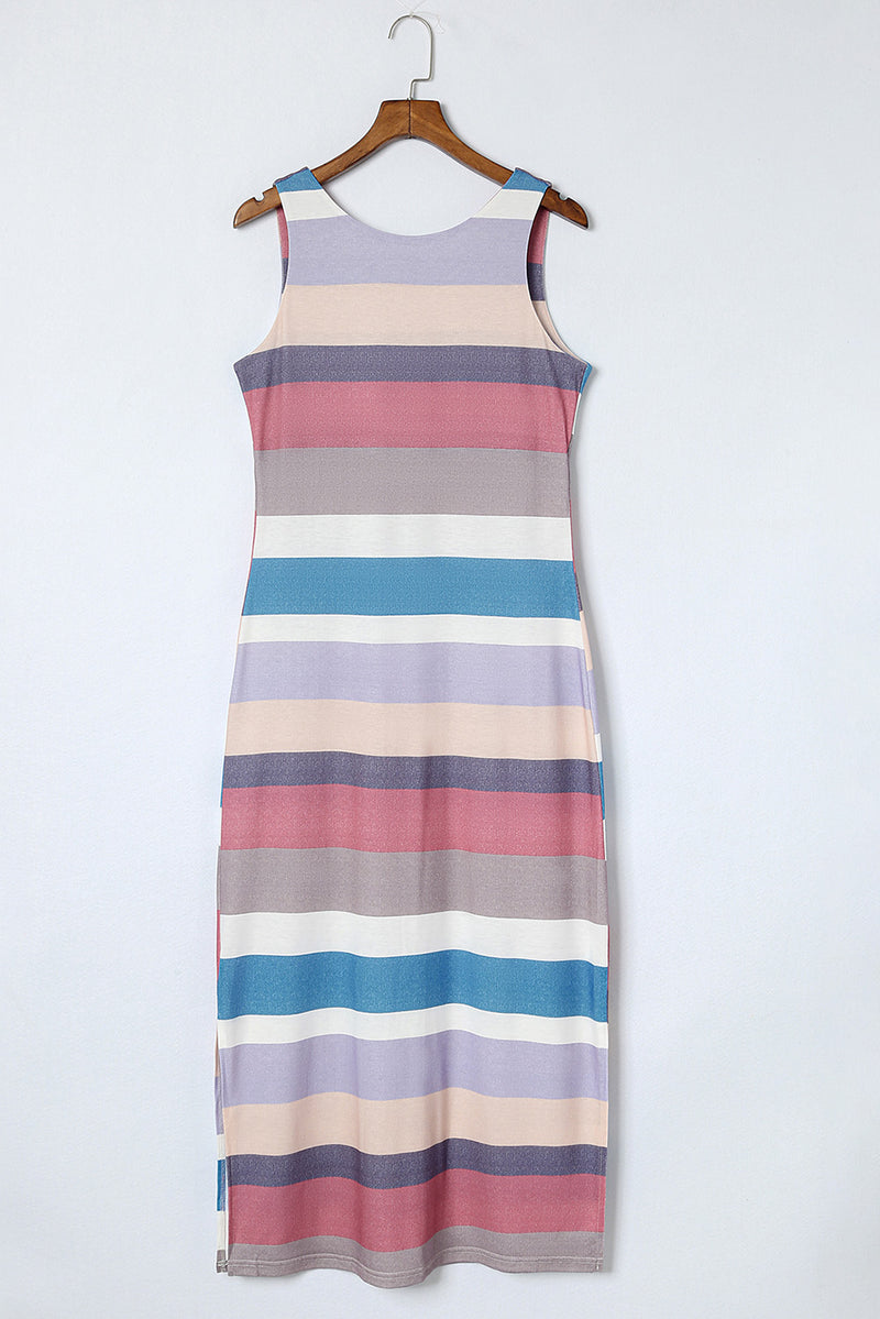 KaleaBoutique Stylish Stripe Print Slit Maxi Tank Top Dress - KaleaBoutique.com