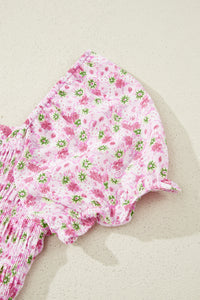 KaleaBoutique Comfortable Floral Short Bubble Sleeve Shirred High Waist Maxi Dress - KaleaBoutique.com