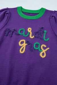 KaleaBoutique Comfortable Mardi Gras Tinsel Graphic Short Sleeve Sweater - KaleaBoutique.com
