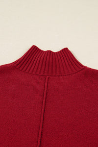 KaleaBoutique Stylish Ribbed High Neck Front Pockets Center Seam Shift Sweater Dress - KaleaBoutique.com