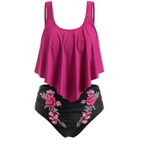 Women's Flounce Top and Floral High-Waisted 2 PC Bikini Set - KaleaBoutique.com