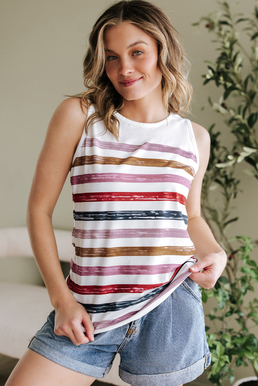 Rainbow Round Neck Tank Top - KaleaBoutique.com