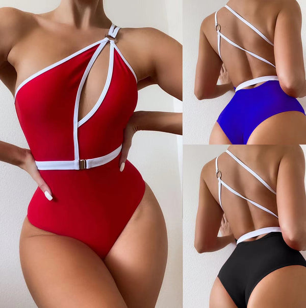Women's One-Shoulder Belted Cutout One-Piece Swimsuit by Kalea Boutique - KaleaBoutique.com