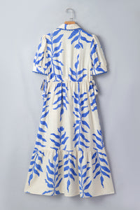KaleaBoutique Stylish Leafy Botanical Print Side Tie Button Down Maxi Dress - KaleaBoutique.com