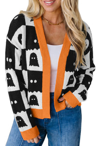 KaleaBoutique Stylish Geometric Ghost Print Drop Shoulder Knit Cardigan - KaleaBoutique.com