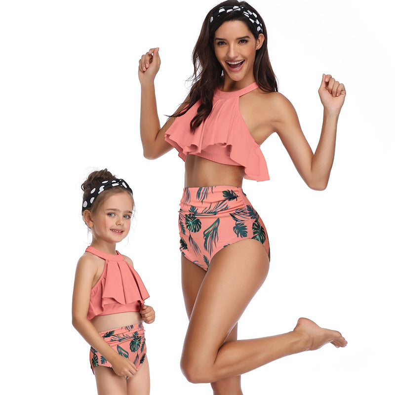 Women's and Girls' Matching Ruffle-Halter High-Waisted Bikini Sets - KaleaBoutique.com
