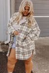 KaleaBoutique White Plaid Print Tunic Plus Size Shacket with Slits - KaleaBoutique.com