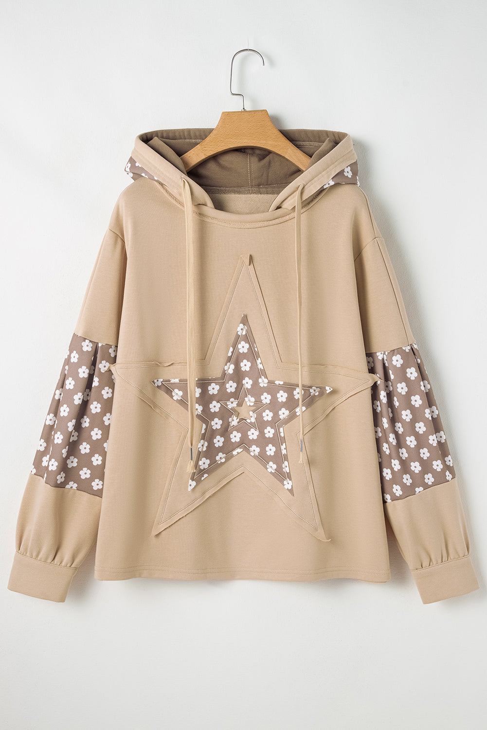 KaleaBoutique Stylish Floral Patchwork Star Pattern Drawstring Hoodie - KaleaBoutique.com