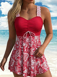 Women's Paisley Print Ruched Swim Dress and Shorts 2 PC Tankini Set - KaleaBoutique.com
