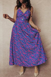 KaleaBoutique Stylish Floral Print Twisted V Neck Tied Backless Maxi Dress - KaleaBoutique.com
