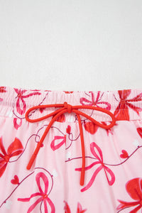 KaleaBoutique Stylish Romantic Bow Print Loose Tee Drawstring Shorts 2pcs Lounge Set - KaleaBoutique.com