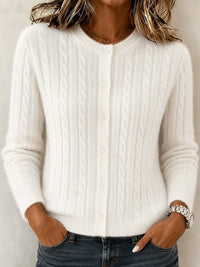 Women's Cable-Knit Round-Neck Button-Front Cardigan - KaleaBoutique.com