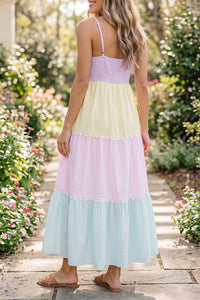 KaleaBoutique Stylish Striped Colorblock Adjustable Strap Scalloped Detail Long Dress - KaleaBoutique.com