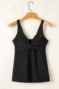 Crossed V Neck Adjustable Strap Babydoll Tankini Top - KaleaBoutique.com