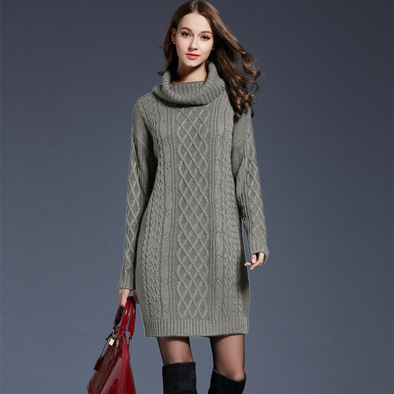 Women's Cable-Knit Turtleneck Sweater Dress - KaleaBoutique.com
