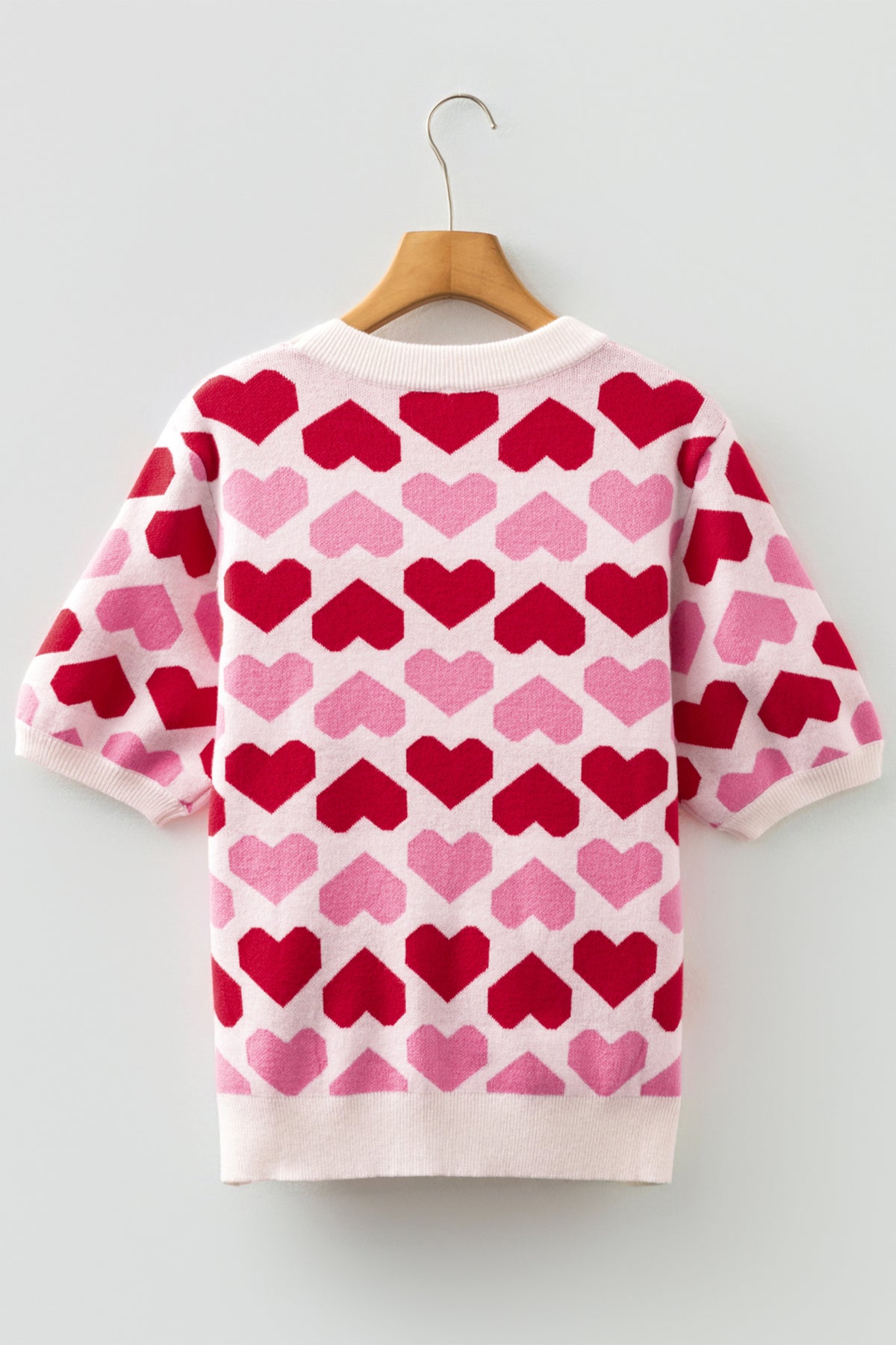 KaleaBoutique Comfortable 2-tone Heart Print Valentine Crew Neck Short Sleeve Sweater - KaleaBoutique.com