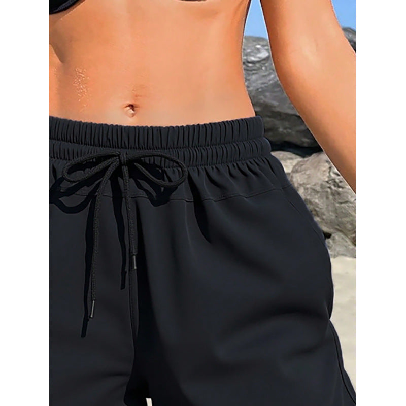 Women's Black Drawstring Swim Shorts with Pockets - KaleaBoutique.com