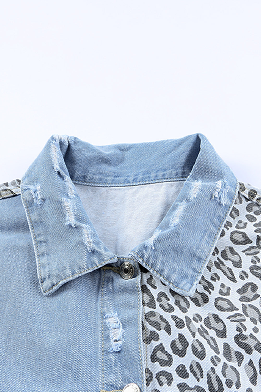 Blue Plus Size Leopard Ripped Cropped Denim Jacket - KaleaBoutique.com