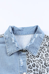 Blue Plus Size Leopard Ripped Cropped Denim Jacket - KaleaBoutique.com