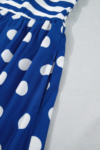 KaleaBoutique Stylish Striped Polka Dot Patchwork High Waist Spaghetti Straps Maxi Dress - KaleaBoutique.com