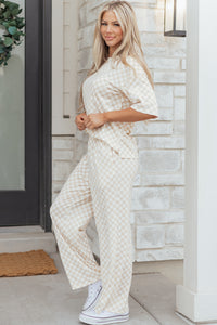 KaleaBoutique Comfortable Checkered Print Half Sleeve Tee 2pcs Lounge Pant Set - KaleaBoutique.com