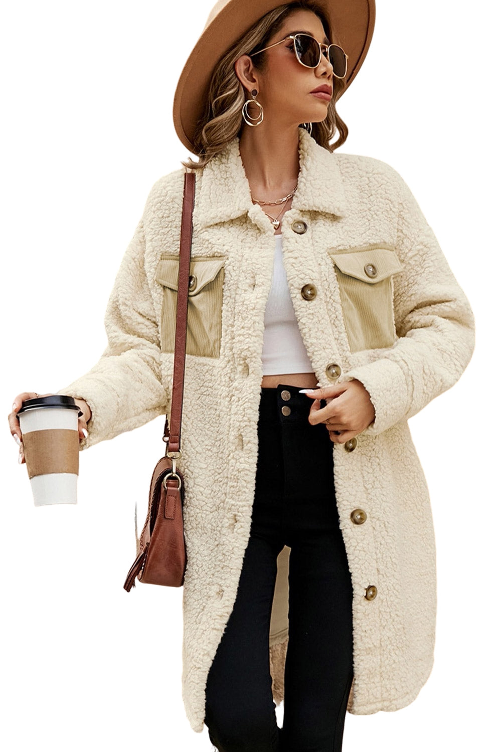 KaleaBoutique Stylish Contrast Flap Pocket Single Breasted Teddy Coat - KaleaBoutique.com