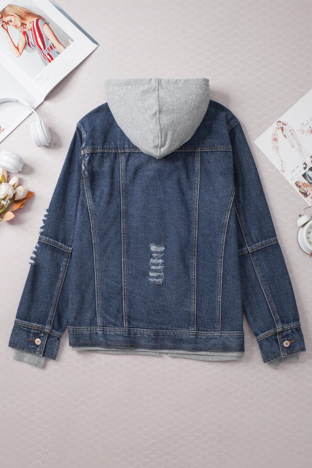 KaleaBoutique Classic Fake Two-Piece Hooded Zip-Up Denim Jacket - KaleaBoutique.com